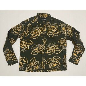Sig Zane Hilo Hawai'i Hawaiian Shirt Button Down Long Sleeve Medium Green Yellow